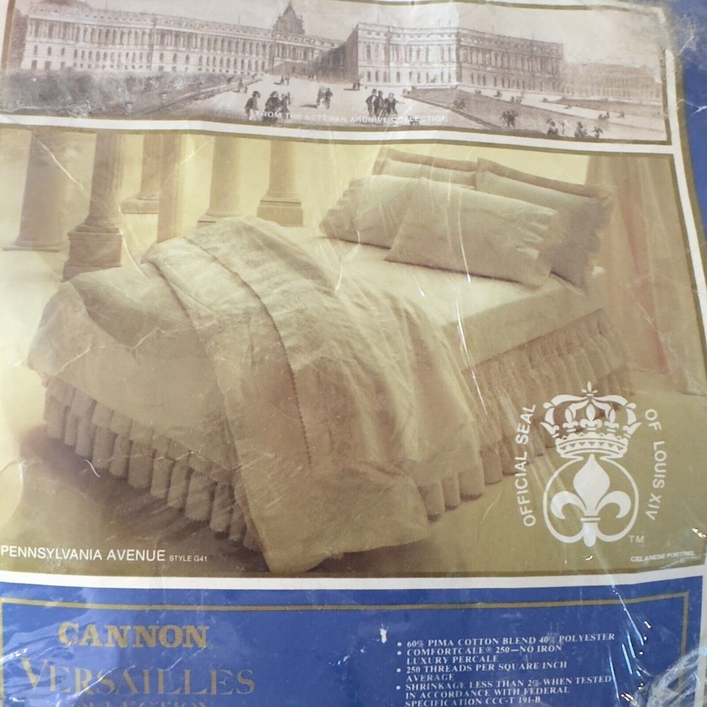 Court Of Versailles Cannon Royal‎ KING Ivory Embroidered Bed Skirt NOS